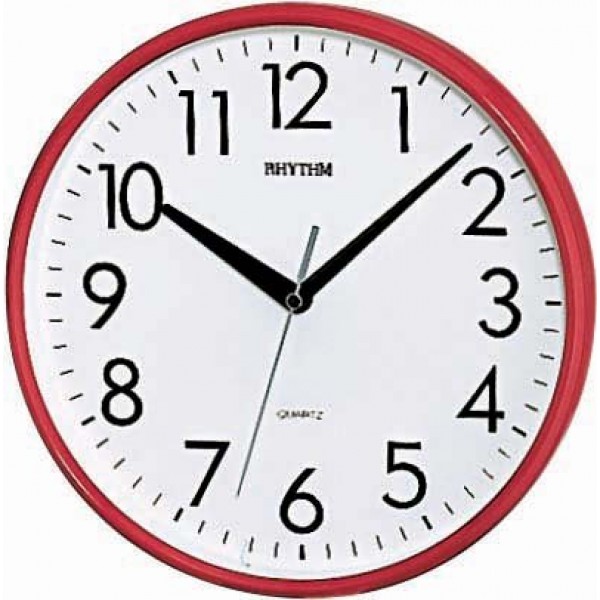 Rhythm Plastic Wall Clock 3D Numerals Analog Red